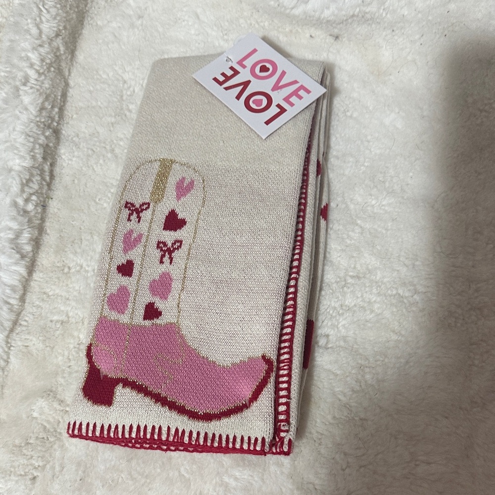 Set up two kitchen towels with cowboy girl, boots and bows and hearts 16” x 24”